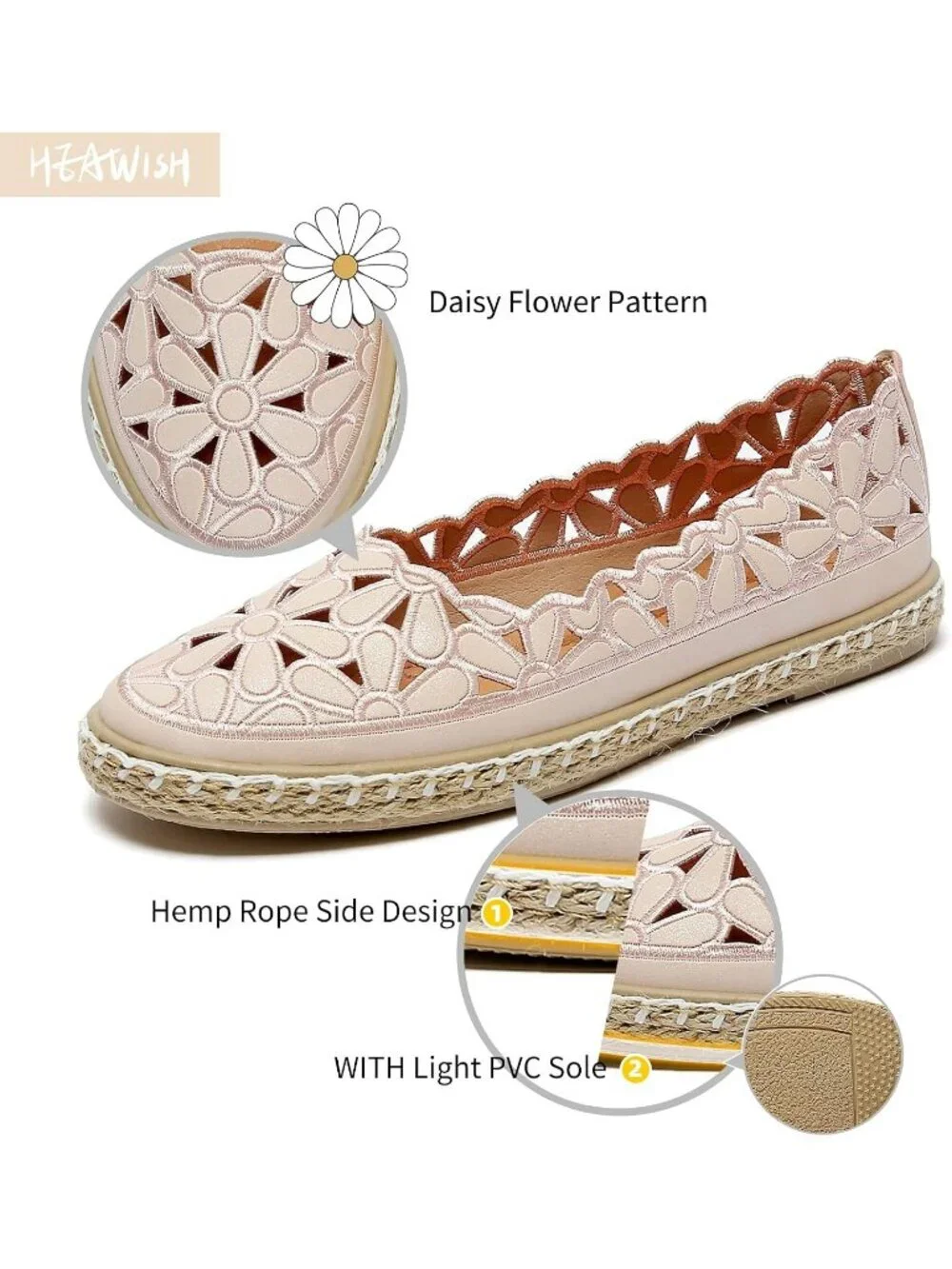 Women’s Pink Floral Daisy Round Toe Comfortable Slip On Casual Ballet Flats